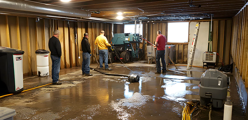 Cleaning Sewage From Basement Floor in Griffin
